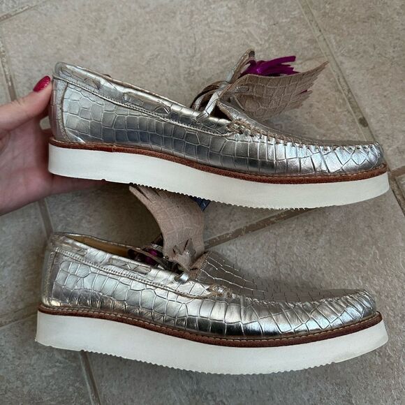 MELVIN & HAMILTON bea 4 silver metallic slip on shoes moccasin size 38 7.5 s - Picture 8 of 9